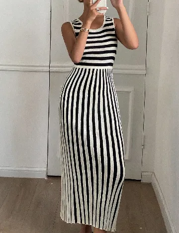 Rochie lunga Dazy, alb/negru