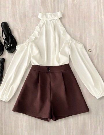 Compleu SHEIN, alb/maro