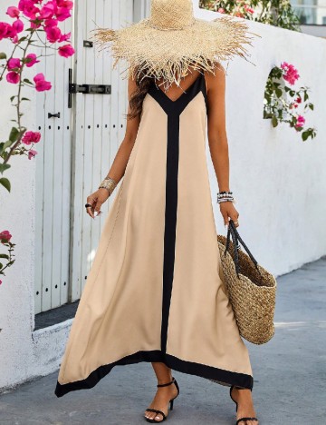 Rochie lunga SHEIN, crem/negru