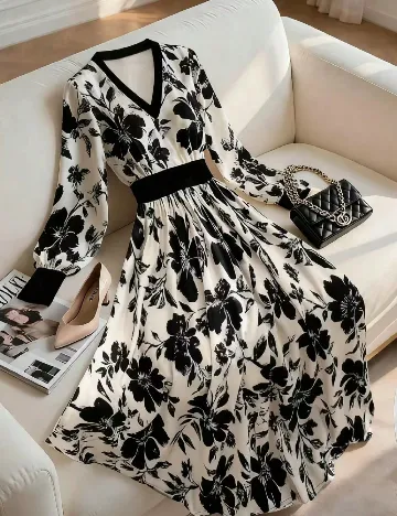 Rochie medie SHEIN, alb/negru