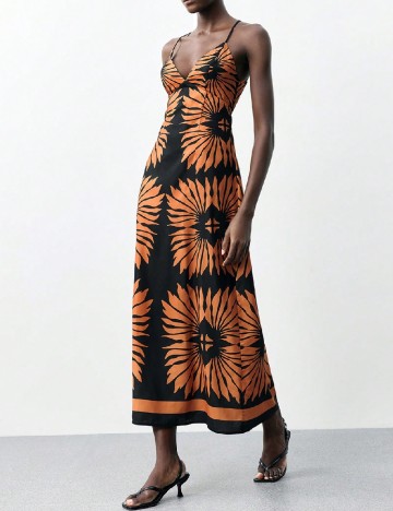 Rochie lunga SHEIN, negru/portocaliu