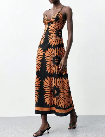 Rochie lunga SHEIN, negru/portocaliu