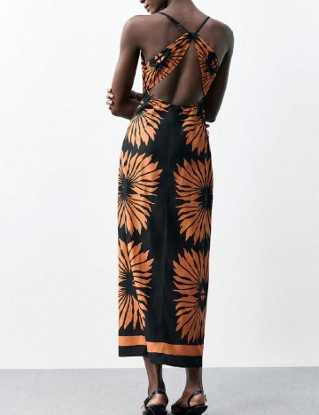 Rochie lunga SHEIN, negru/portocaliu