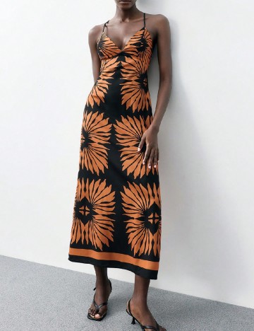 Rochie lunga SHEIN, negru/portocaliu