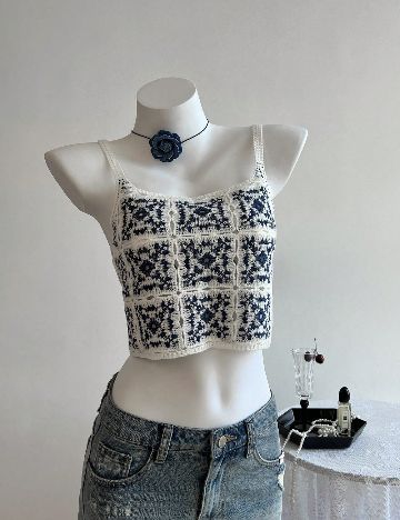 Top SHEIN, alb/albastru