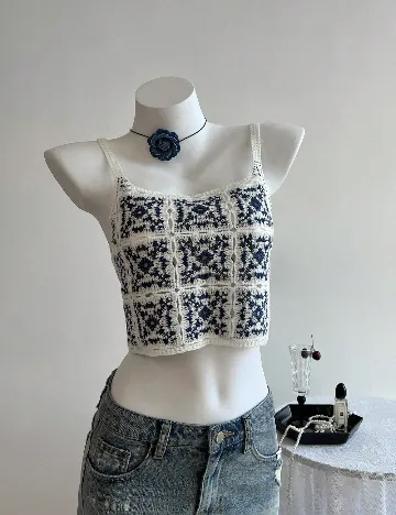 Top SHEIN, alb/albastru