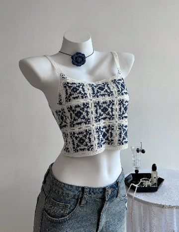 Top SHEIN, alb/albastru