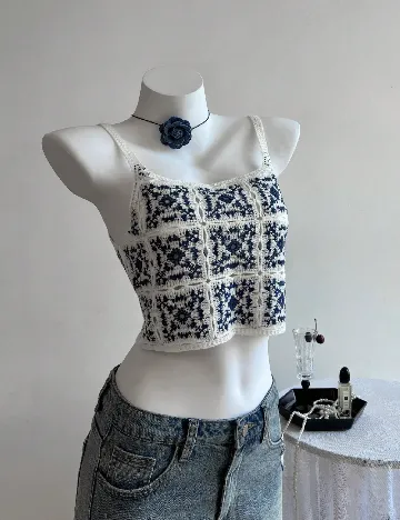 Top SHEIN, alb/albastru