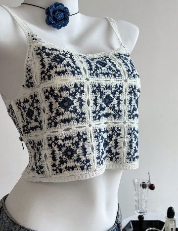 Top SHEIN, alb/albastru