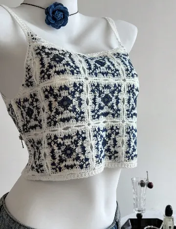 Top SHEIN, alb/albastru