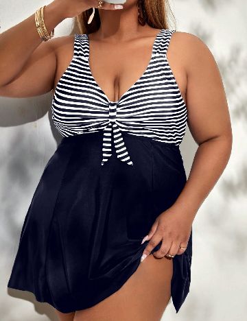 Costum de baie SHEIN CURVE, alb/bleumarin