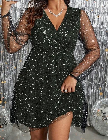 Rochie scurta SHEIN CURVE, verde inchis/ negru