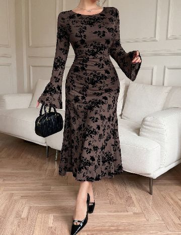 Rochie lunga Dazy, maro/negru