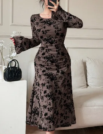 Rochie lunga Dazy, maro/negru