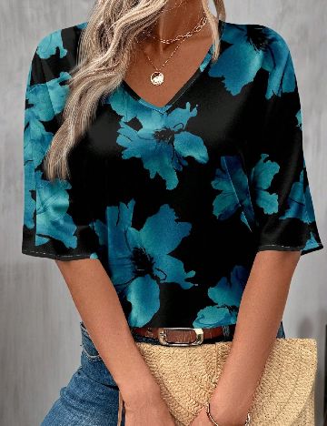 Tricou Oversize Emery Rose, negru/albastru