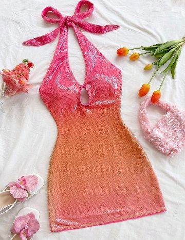 Rochie scurta SHEIN, roz/portocaliu