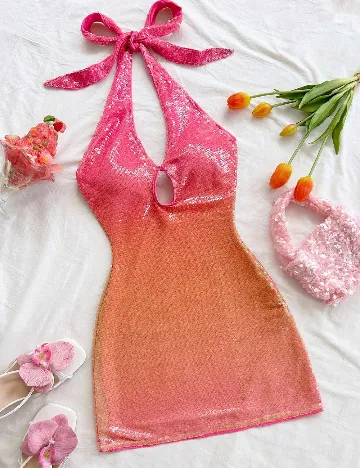 Rochie scurta SHEIN, roz/portocaliu