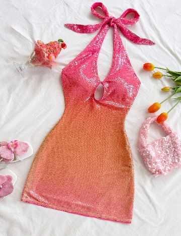 Rochie scurta SHEIN, roz/portocaliu