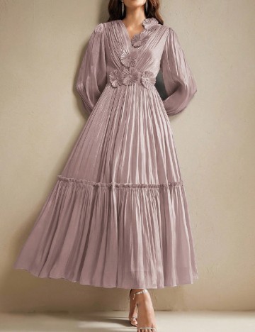 Rochie lunga Anewsta, roz pudra