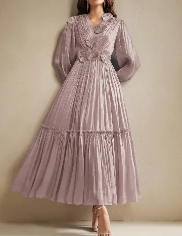 Rochie lunga Anewsta, roz pudra