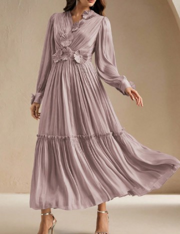 Rochie lunga Anewsta, roz pudra
