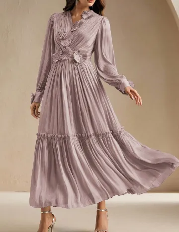 Rochie lunga Anewsta, roz pudra