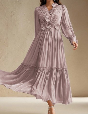 Rochie lunga Anewsta, roz pudra