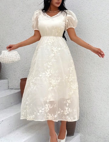 Rochie medie Dazy, ecru