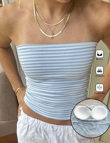 Top SHEIN, albastru/alb