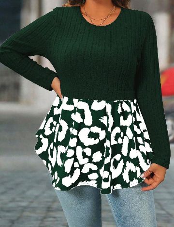 Bluza SHEIN CURVE, verde/alb