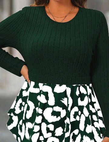 Bluza SHEIN CURVE, verde/alb