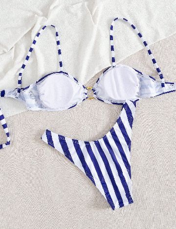 Costum de baie SHEIN, albastru/alb