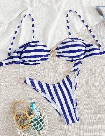 Costum de baie SHEIN, albastru/alb