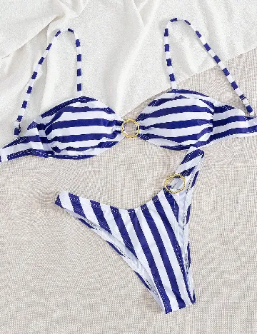 Costum de baie SHEIN, albastru/alb