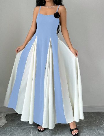 Rochie lunga SHEIN, albastru/alb