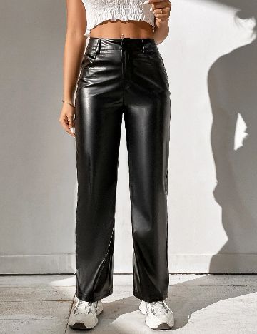 Pantaloni imitatie de piele SHEIN, negru