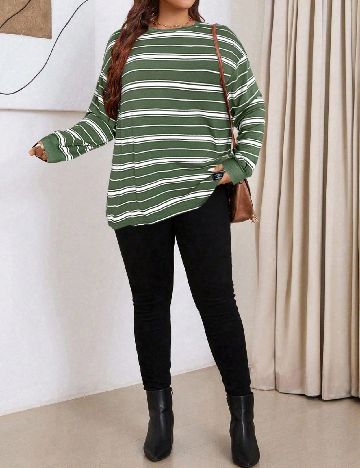 Bluza SHEIN CURVE, alb/verde