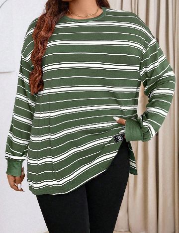 Bluza SHEIN CURVE, alb/verde