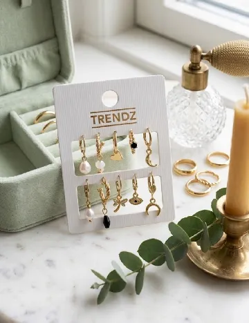 Set Cercei 10 bucati Trendz, auriu