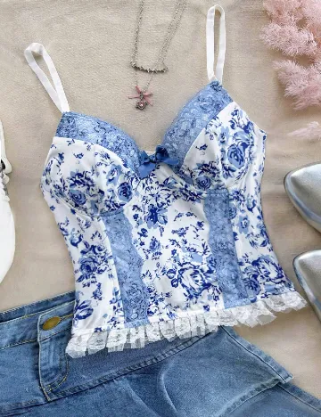 Top SHEIN, albastru/alb