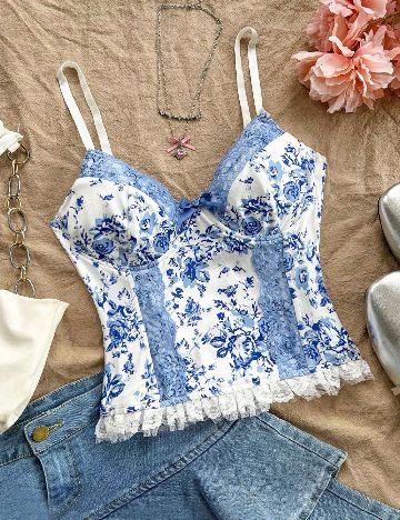 Top SHEIN, albastru/alb