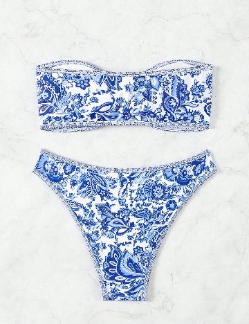 Costum de baie SHEIN, albastru/alb