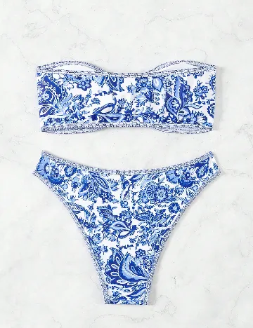 Costum de baie SHEIN, albastru/alb