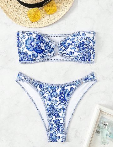 Costum de baie SHEIN, albastru/alb