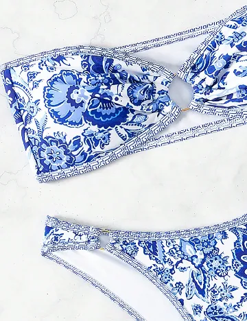 Costum de baie SHEIN, albastru/alb