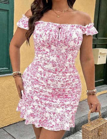 Rochie scurta SHEIN CURVE, roz/alb