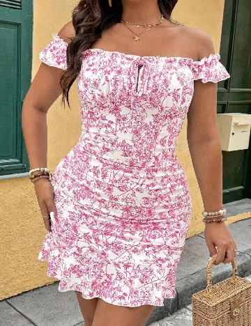 Rochie scurta SHEIN CURVE, roz/alb