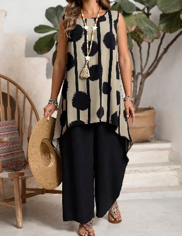 Compleu SHEIN CURVE, negru/crem