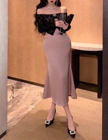 Rochie medie SHEIN, roz pudra inchis/negru