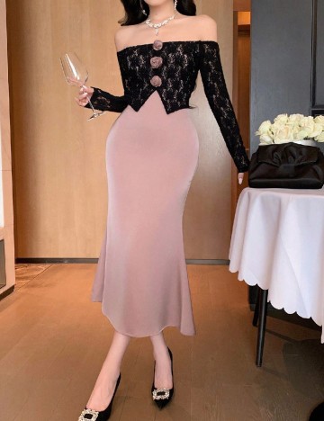 Rochie medie SHEIN, roz pudra inchis/negru